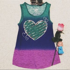 Justice Teal Purple Glitter Heart Tank Top Girls10